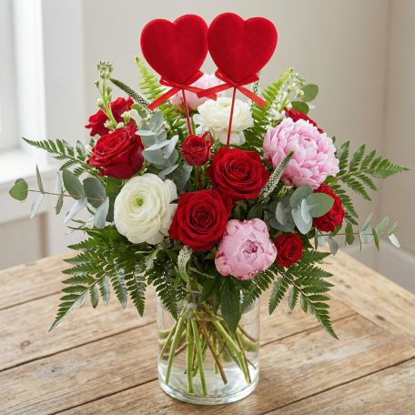 Leszúrható szív szett - piros plüss, habszivacs - 28 cm - 2 db / csomag