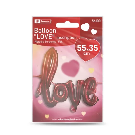 Lufi - "LOVE" felirat - metál bordó, fólia - 55 cm