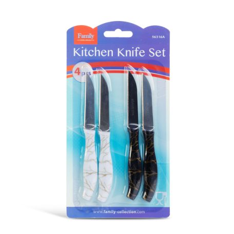 Konyhai kés készlet - 15 cm - fekete/fehér - 4 db / csomag