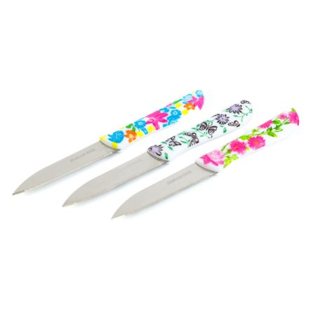 Konyhai kés készlet - 16 cm - virág mintás - 3 db / csomag