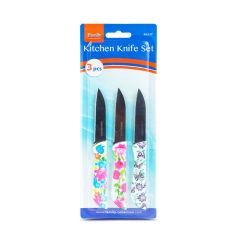   Konyhai kés készlet - 16 cm - virág mintás - 3 db / csomag