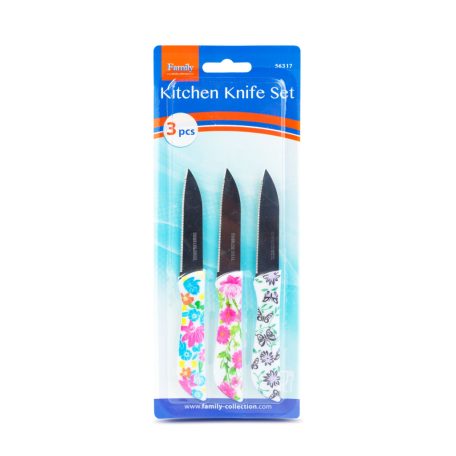 Konyhai kés készlet - 16 cm - virág mintás - 3 db / csomag