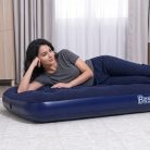 Felfújható matrac - egyszemélyes, velúr - kék - 185 x 76 x 22 cm