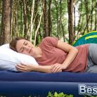 Felfújható matrac - egyszemélyes, velúr - kék - 185 x 76 x 22 cm