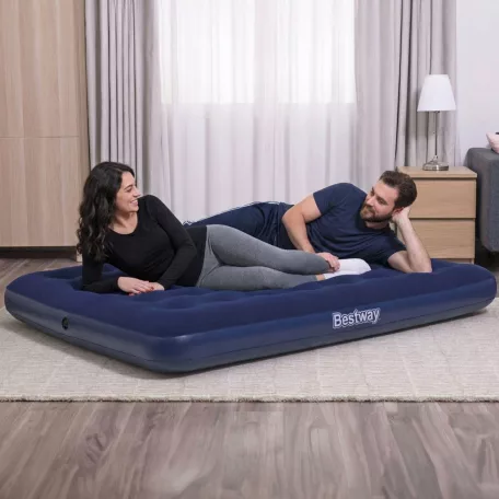 Felfújható matrac - egyszemélyes, velúr - kék - 191 x 137 x 22 cm