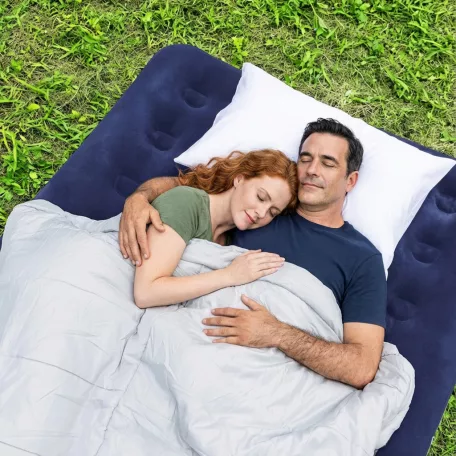 Felfújható matrac - egyszemélyes, velúr - kék - 191 x 137 x 22 cm