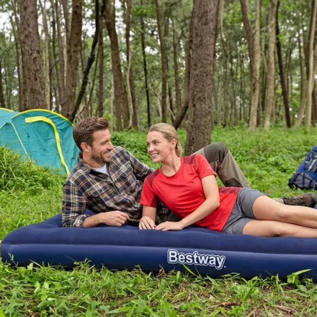 Felfújható matrac - egyszemélyes, velúr - kék - 191 x 137 x 22 cm