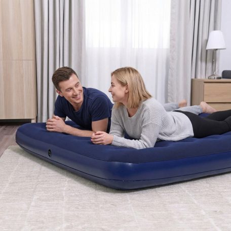 Felfújható matrac - kétszemélyes, velúr - kék - 203 x 152 x 22 cm