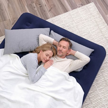 Felfújható matrac - kétszemélyes, velúr - kék - 203 x 152 x 22 cm