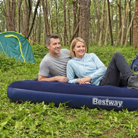 Felfújható matrac - kétszemélyes, velúr - kék - 203 x 152 x 22 cm