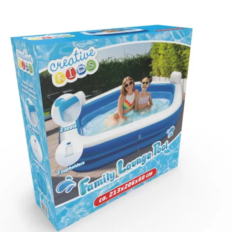 Felfújható medence fejtámlával, italtartóval – 213 x 206 x 60 cm – Fehér / Kék