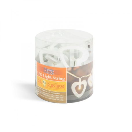 LED fényfüzér - szív - 20 LED - 2,85 m - melegfehér - 2 x AA