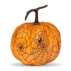   Halloween-i tök dekoráció - 16,5 cm - narancs, pókhálós - habszivacs