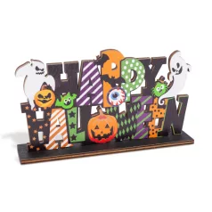   Halloween-i polc dekoráció fából - "Happy Halloween" - 17 x 10 x 4 cm