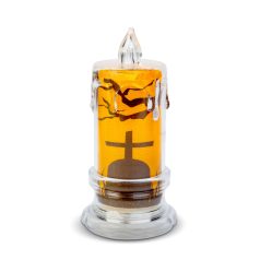   Halloween-i LED gyertya dekoráció - sírkő - narancs LED - 3 x LR1130 - 5 x 5 x 10 cm
