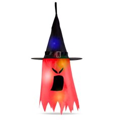   Halloween-i LED dekor - szellem - piros - 10 színes LED - akasztható - 2 x 2032 - 75 x 35 cm