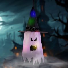   Halloween-i LED dekor - szellem - rózsaszín - 10 színes LED - akasztható - 2 x 2032 - 75 x 35 cm