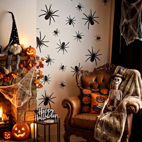 Halloween-i dekoráció - pók szett - öntapadós - fekete - 30 db / csomag