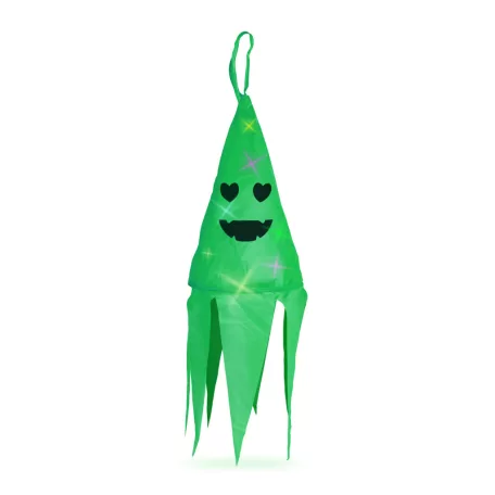 Halloween-i világító dekoráció - szellem - zöld - 10 színes LED - akasztható - 2 x 2032 - 75x20 cm