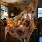 Halloween-i textil dekoráció - piros/fehér textil - 91 x 76 cm