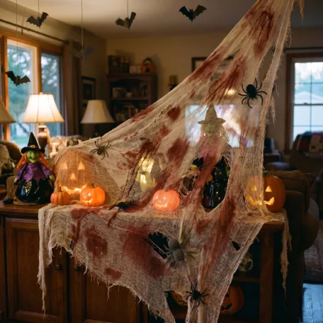 Halloween-i textil dekoráció - piros/fehér textil - 91 x 76 cm