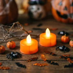   Halloween-i világító dekoráció - LED-es teamécses - narancssárga - 2 db / csomag