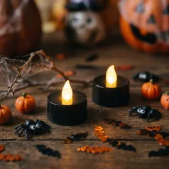   Halloween-i világító dekoráció - LED-es teamécses - fekete - 2 db / csomag