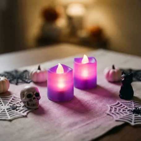 Halloween-i világító dekoráció - LED-es gyertya - lila  - 2 db / csomag
