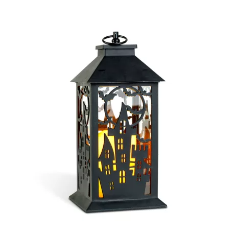 Halloween-i pislákoló lámpás - kastély - elemes - fekete - 30 x 14 cm