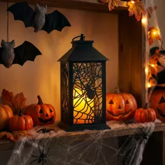   Halloween-i pislákoló lámpás - pók - elemes - fekete - 30 x 14 cm