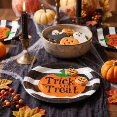   Halloween-i papírtányér - tök - kerek - 23 cm - 8 db / csomag