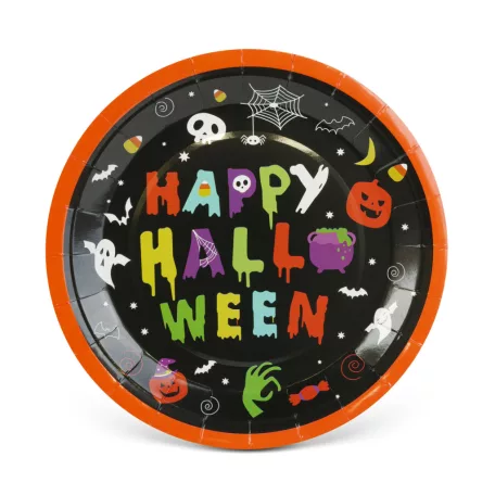 Halloween-i papírtányér - "Happy Halloween" - kerek - 23 cm - 8 db / csomag