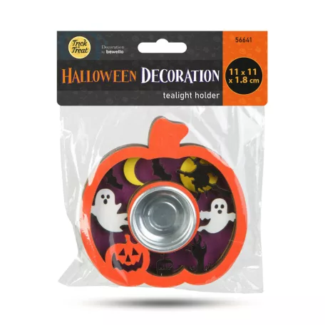 Halloween-i dekoráció - teamécses tartó - tök - MDF - 11 x 11 x 1,8 cm