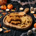 Halloween-i tálaló/kínáló tál fogantyúval – fából - tök mintás - 26,5 x 20 x 1,5 cm