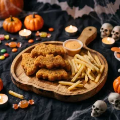   Halloween-i tálaló/kínáló tál fogantyúval – fából - tök mintás - 26,5 x 20 x 1,5 cm