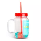 Szívószálas pohár - piros - 4 db hűthető jégkockával, 550ml,  17 x 7.5 x 13.5 cm