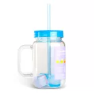 Szívószálas pohár - kék - 4 db hűthető jégkockával, 550ml,  17 x 7.5 x 13.5 cm