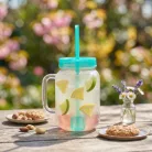 Szívószálas pohár - zöld - 4 db hűthető jégkockával, 550ml,  17 x 7.5 x 13.5 cm
