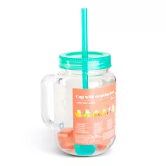   Szívószálas pohár - zöld - 4 db hűthető jégkockával, 550ml,  17 x 7.5 x 13.5 cm