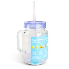   Szívószálas pohár - lila - 4 db hűthető jégkockával, 550ml,  17 x 7.5 x 13.5 cm