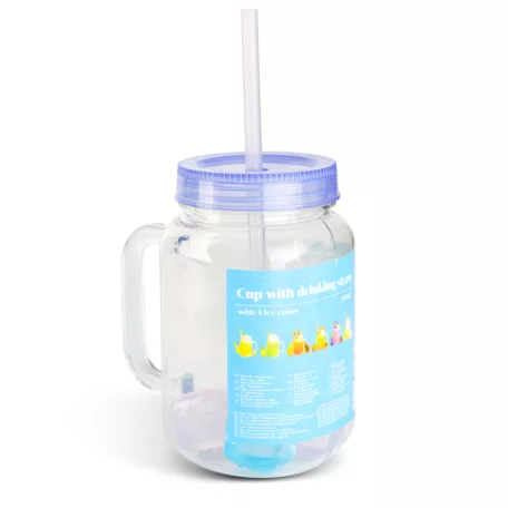 Szívószálas pohár - lila - 4 db hűthető jégkockával, 550ml,  17 x 7.5 x 13.5 cm