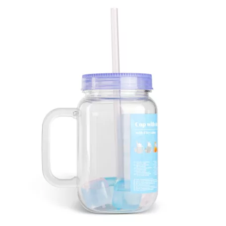 Szívószálas pohár - lila - 4 db hűthető jégkockával, 550ml,  17 x 7.5 x 13.5 cm