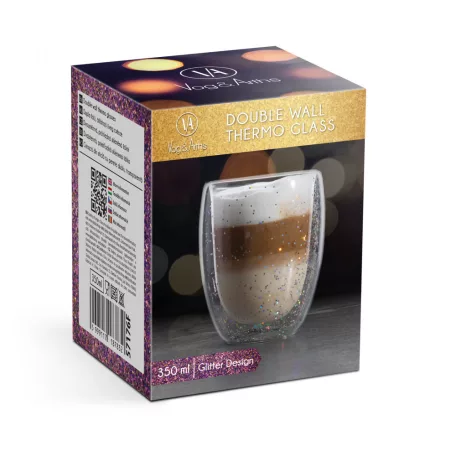 Duplafalú üveg pohár - Glitteres, party design - 350 ml