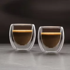 Duplafalú üveg csésze - 80 ml - 2 db / csomag