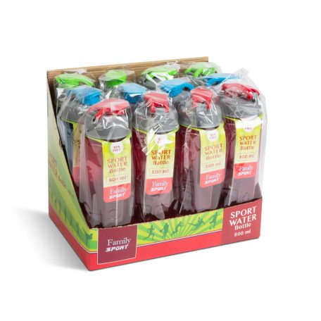 Sport kulacs - műanyag, átlátszó - 800 ml - 3 színben