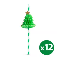   Papír szívószál - 3D fenyőfa - 197 x 6 mm - 12 db / csomag