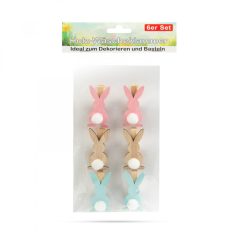   Húsvéti dekorációs fa csipesz - nyuszi - 3 féle - 6 db / csomag