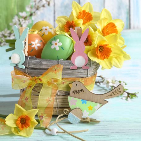 Húsvéti dekorációs fa csipesz - nyuszi - 3 féle - 6 db / csomag