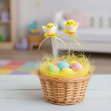 Húsvéti dekoráció - leszúrható tojás csibével - 27 x Ø4,5 cm - 2 db / csomag