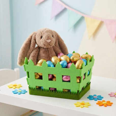 Húsvéti dekoráció - filc kosár - kerítés forma -  19,5 x 13,2 x 11,7 cm 